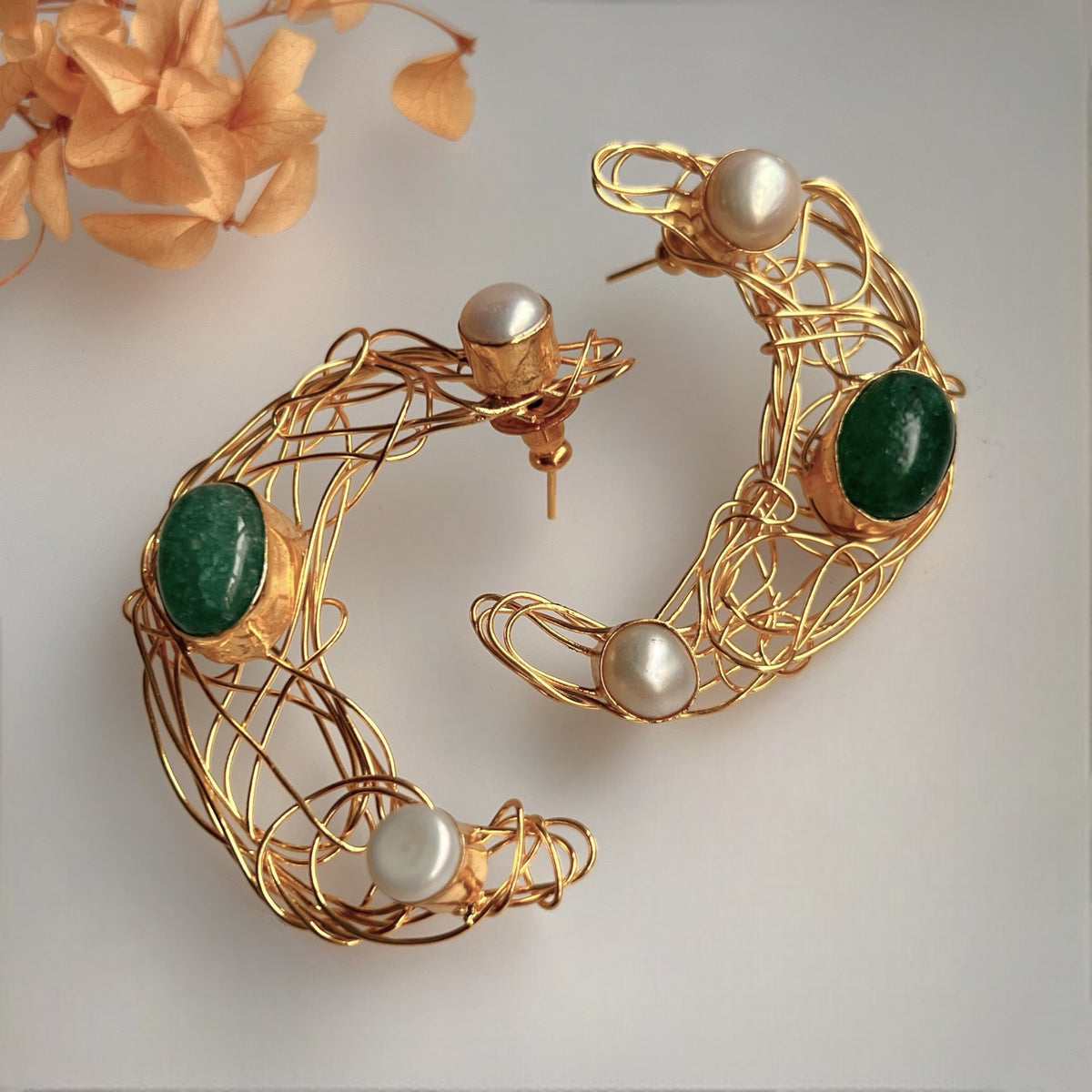 GLIMMERA GOLD TONED EARRING WITH PEARL HANDMADE STUD  ER621