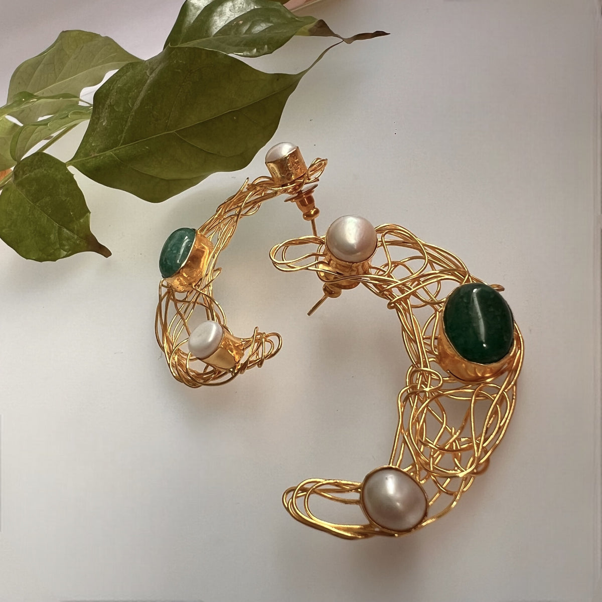 GLIMMERA GOLD TONED EARRING WITH PEARL HANDMADE STUD  ER621