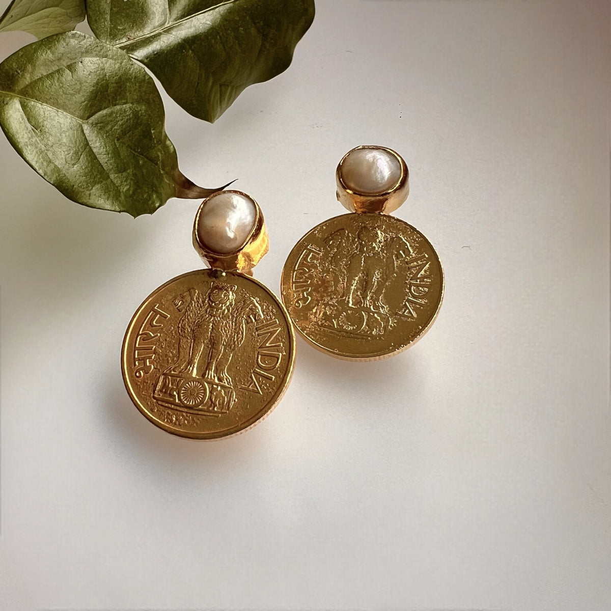 COINED PEARL 18 KT GP PLATING HANDMADE EARRING ER620