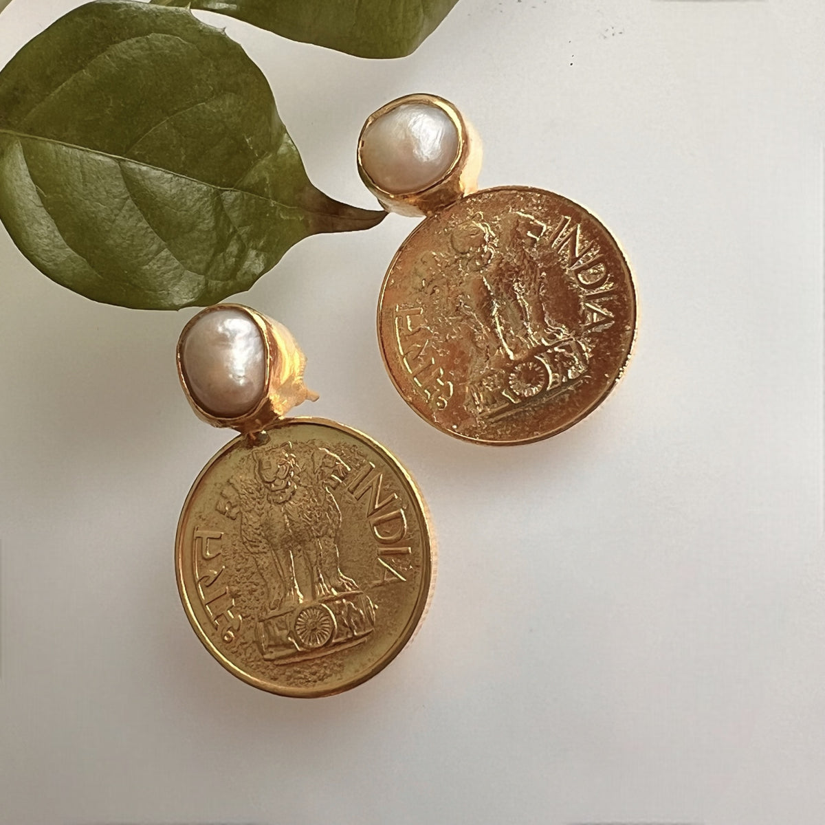 COINED PEARL 18 KT GP PLATING HANDMADE EARRING ER620