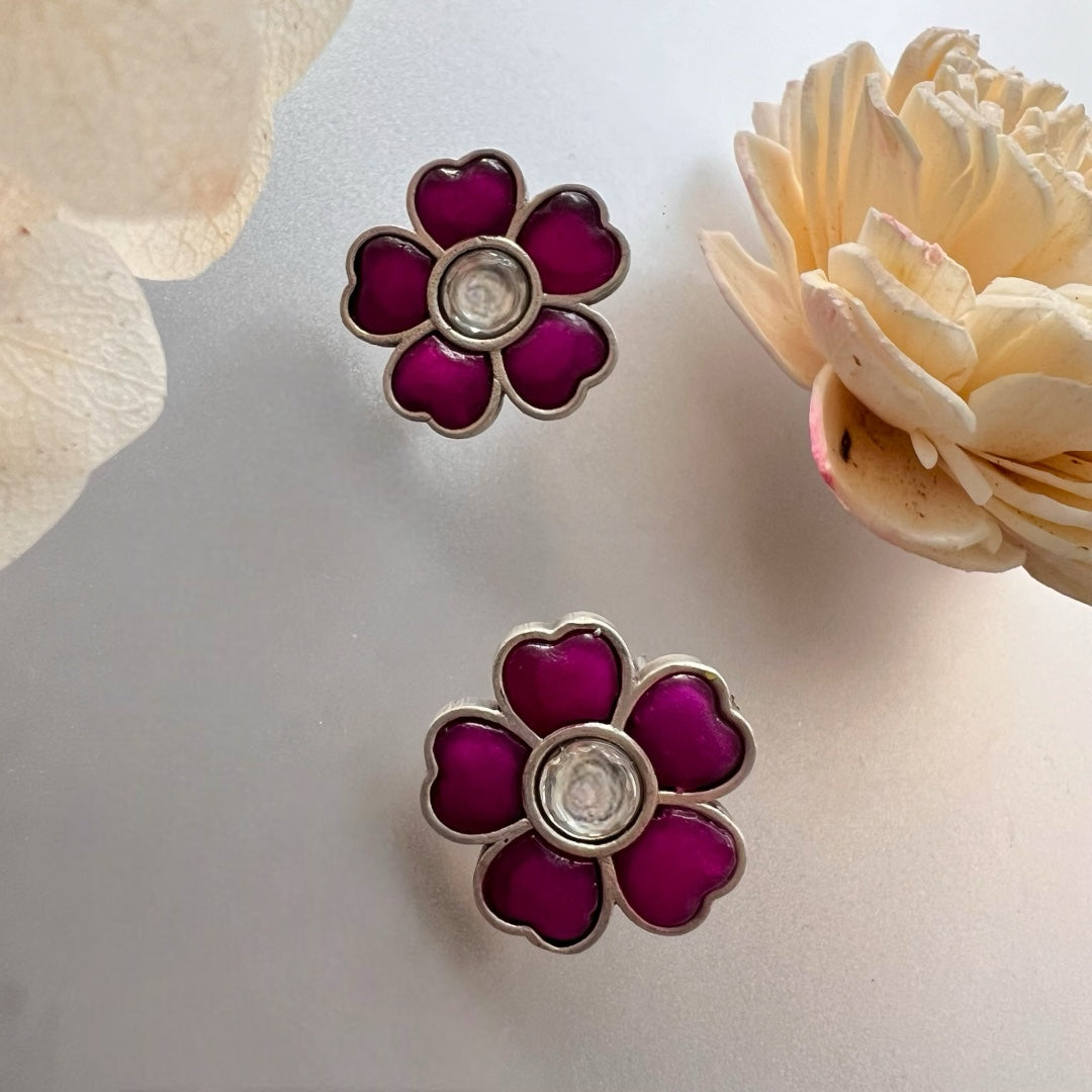 BLUSH BLOSSOMS SILVER LOOK ALIKE SEMI HANDMADE STUDS ER516
