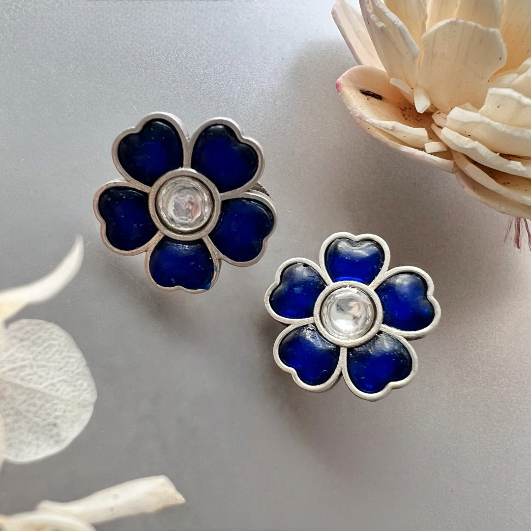 BLUSH BLOSSOMS SILVER LOOK ALIKE SEMI HANDMADE STUDS ER516