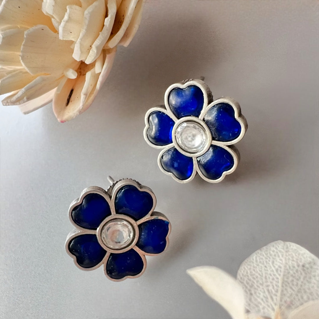 BLUSH BLOSSOMS SILVER LOOK ALIKE SEMI HANDMADE STUDS ER516