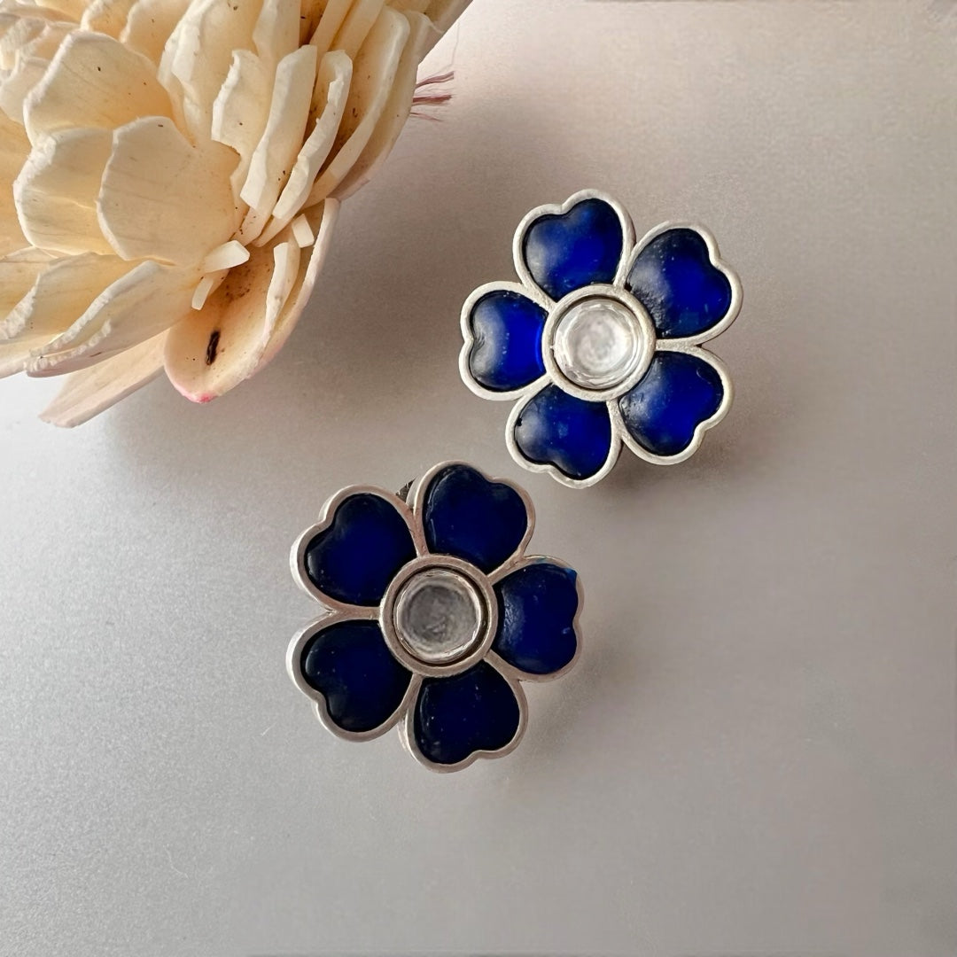 BLUSH BLOSSOMS SILVER LOOK ALIKE SEMI HANDMADE STUDS ER516