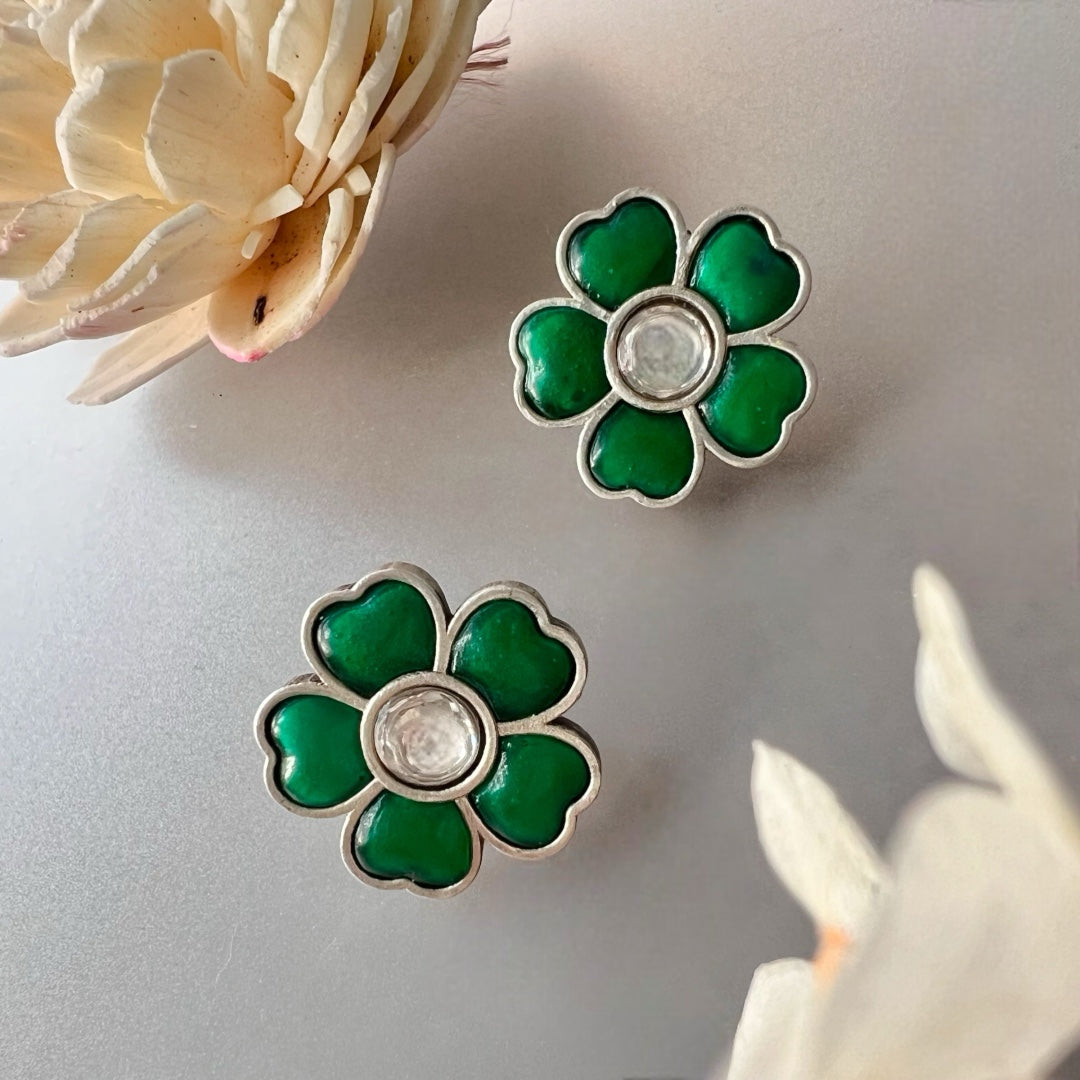 BLUSH BLOSSOMS SILVER LOOK ALIKE SEMI HANDMADE STUDS ER516