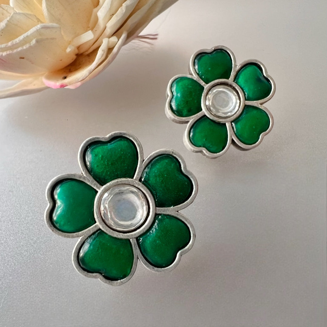 BLUSH BLOSSOMS SILVER LOOK ALIKE SEMI HANDMADE STUDS ER516