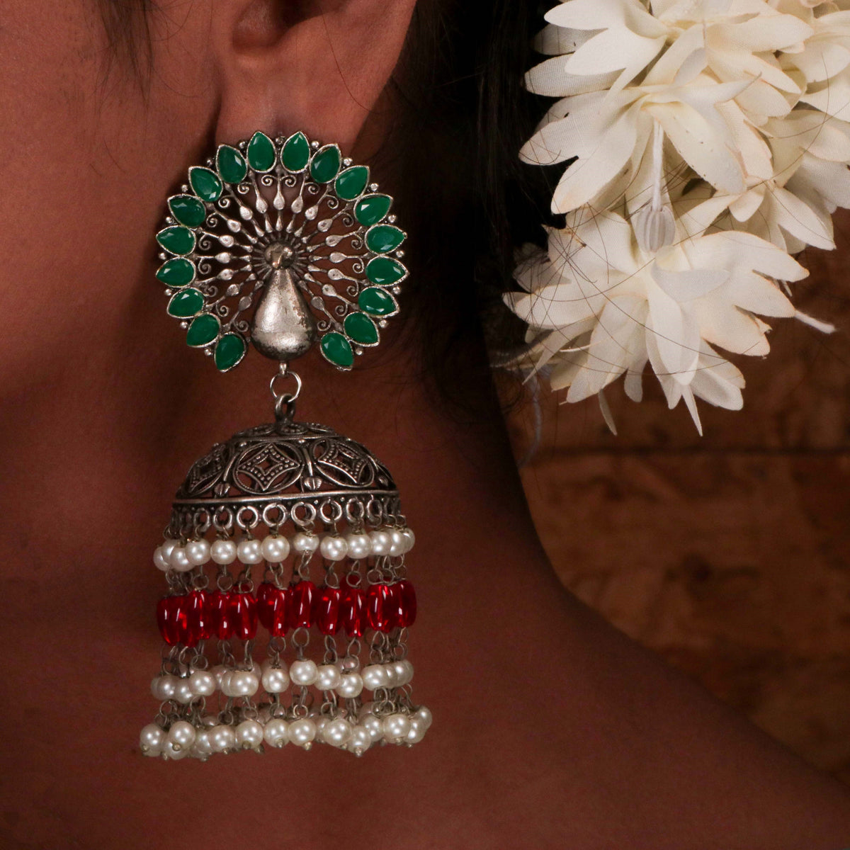 MAYIL SILVER LOOK ALIKE SEMI HANDMADE JHUMKA ER186