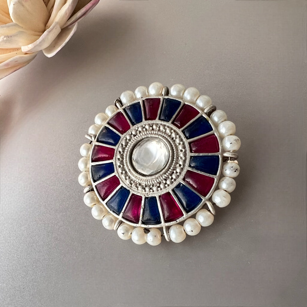 CHARM CHAKRA SILVER LOOK ALIKE SEMI HANDMADE STUDS ER521