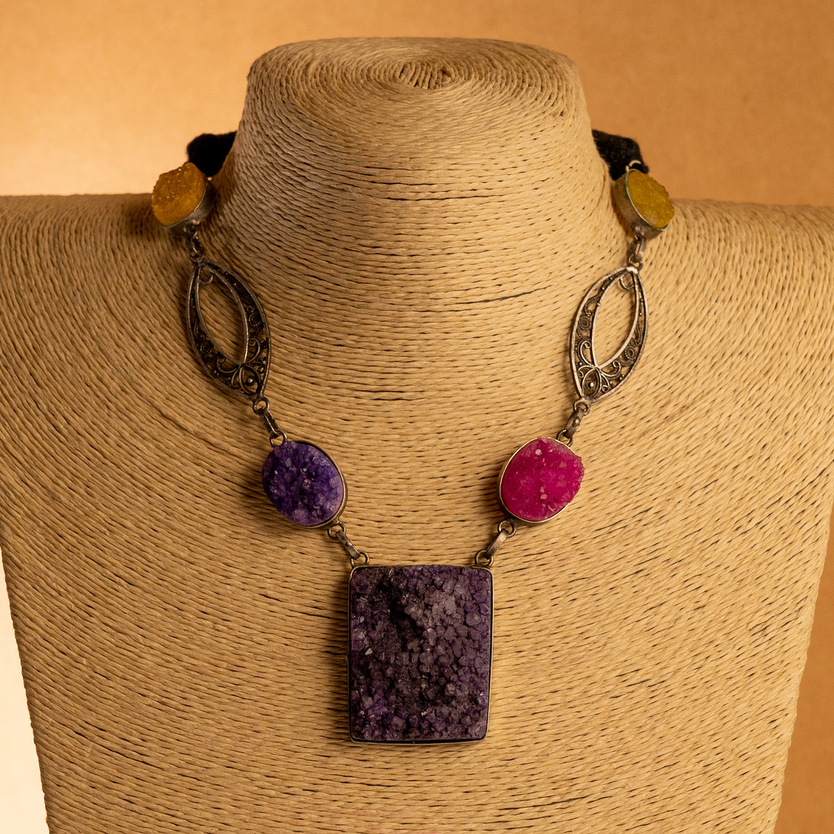 ZARA BIJOUX SUGAR STONES HANDMADE AND HAND HAMMERED ANTIQUE NECKPIECE/NECKLACE  NL199