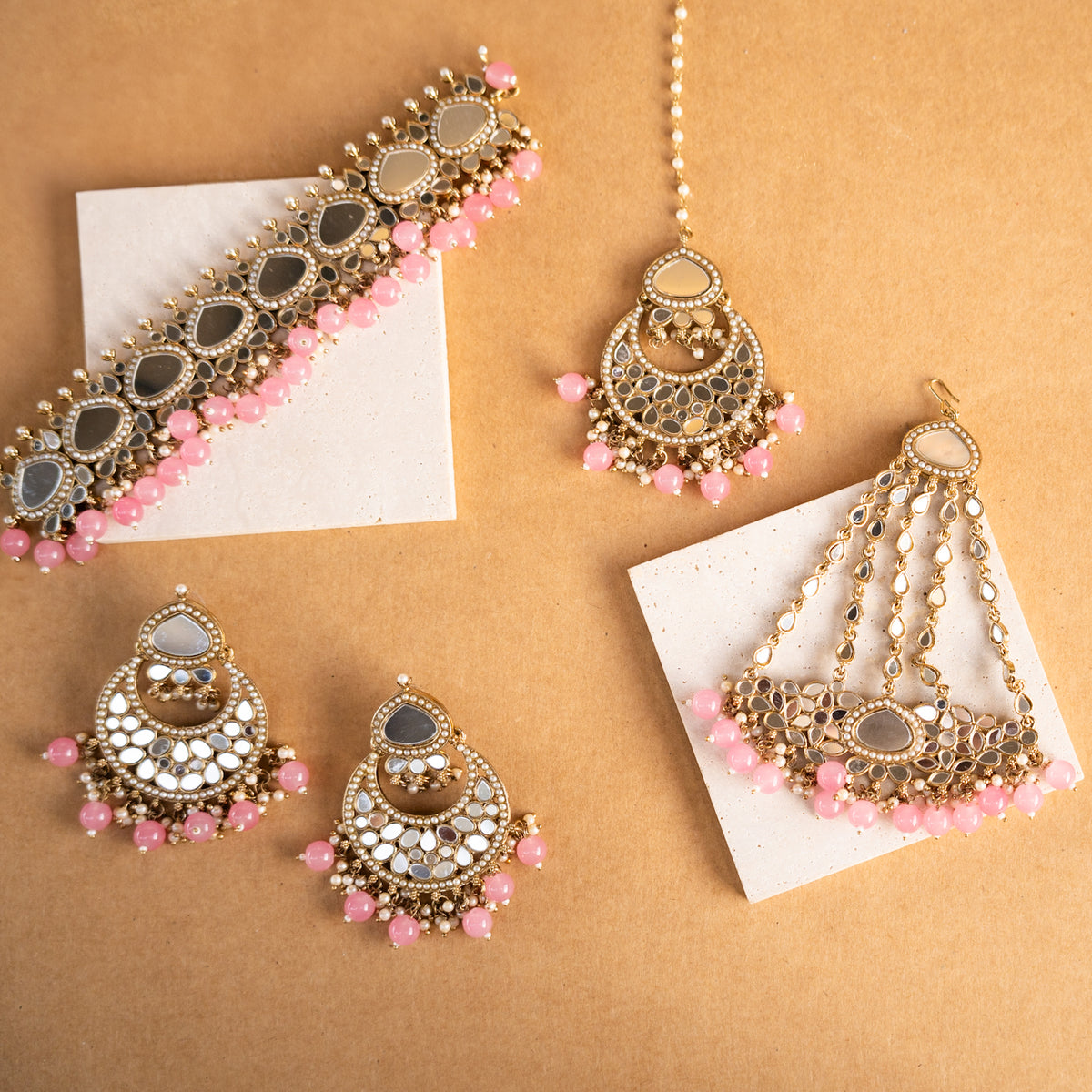 THILAPI MIRROR SEMI HANDMADE NECKLACE WITH EARRING ,TIKKA AND JHUMAR NL219