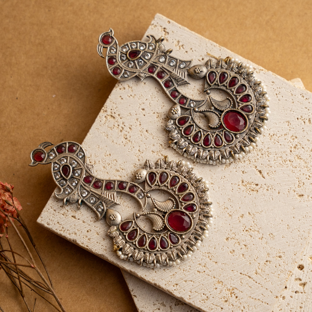 NITTIYAV FAUX SILVER SEMI HANDMADE / EARRINGS ER689