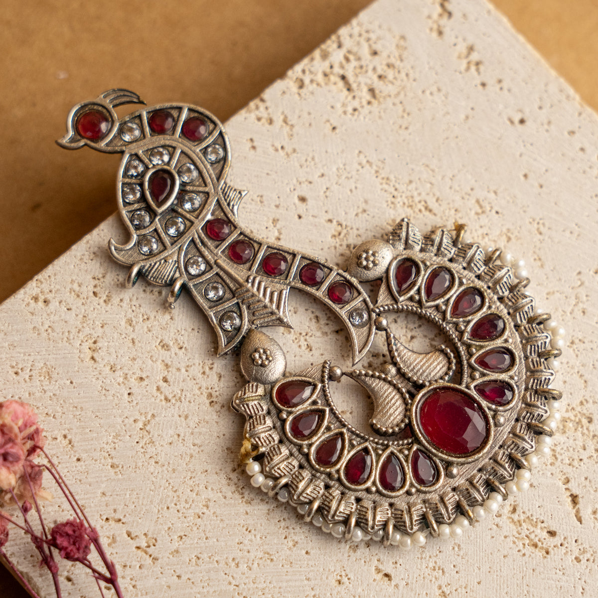 NITTIYAV FAUX SILVER SEMI HANDMADE / EARRINGS ER689