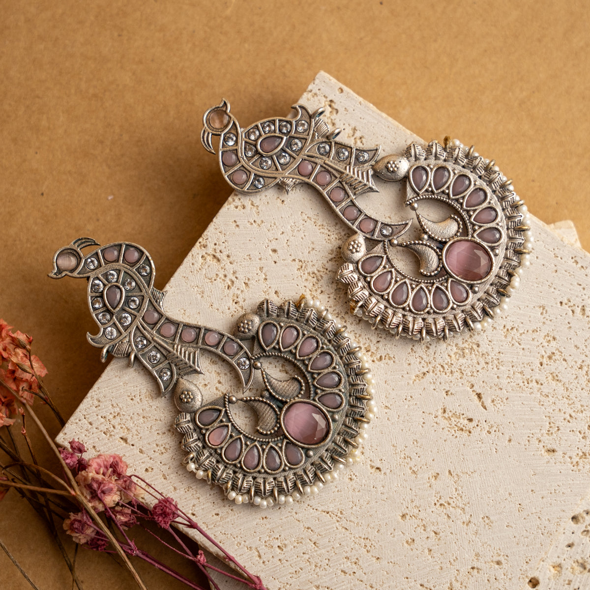 NITTIYAV FAUX SILVER SEMI HANDMADE / EARRINGS ER689