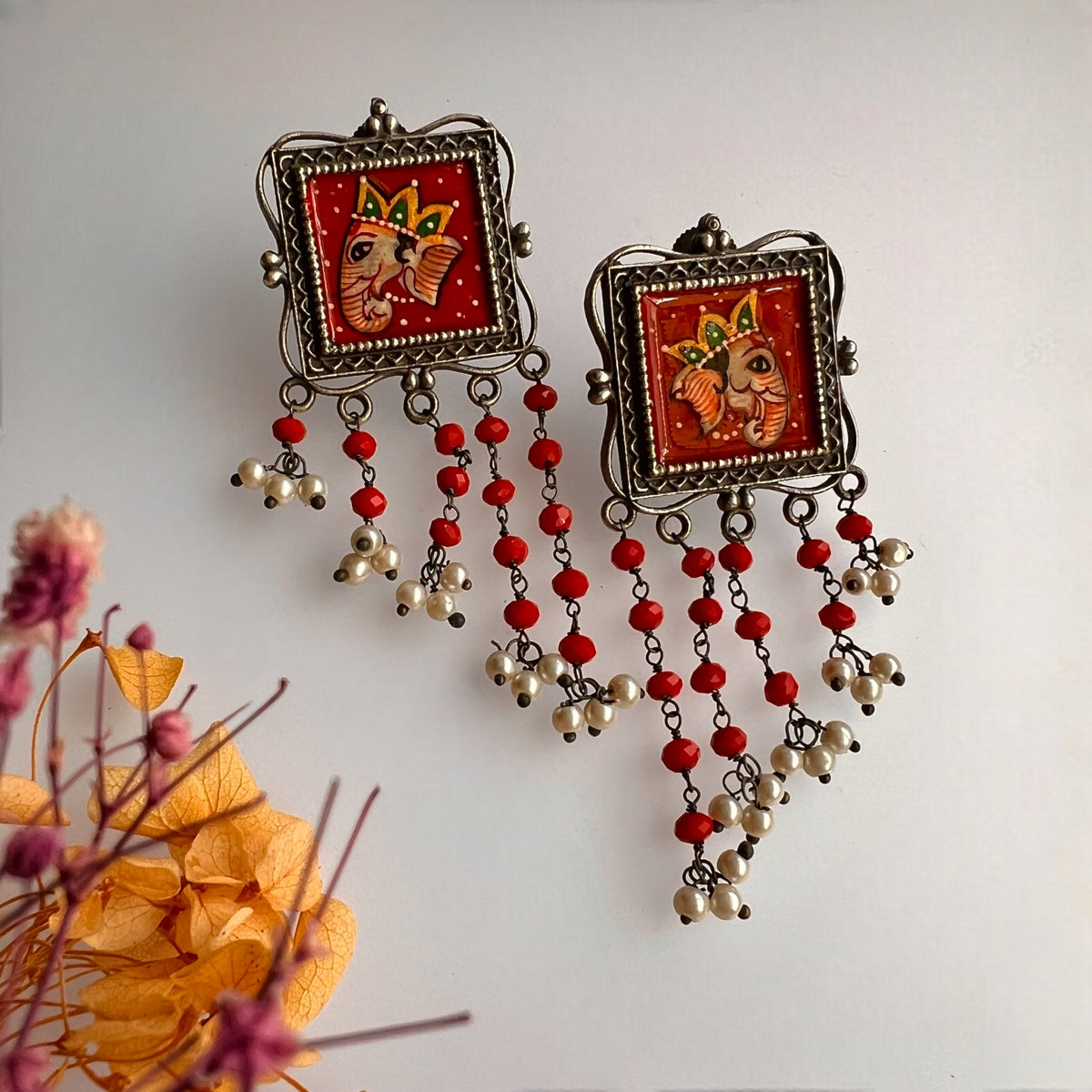 SELKET RAW AND RUSTIC HANDMADE EARRINGS WITH BEADS ER613