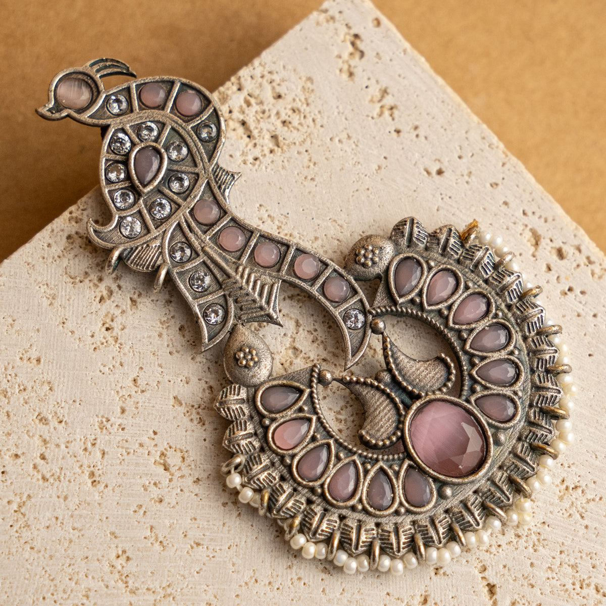 NITTIYAV FAUX SILVER SEMI HANDMADE / EARRINGS ER689