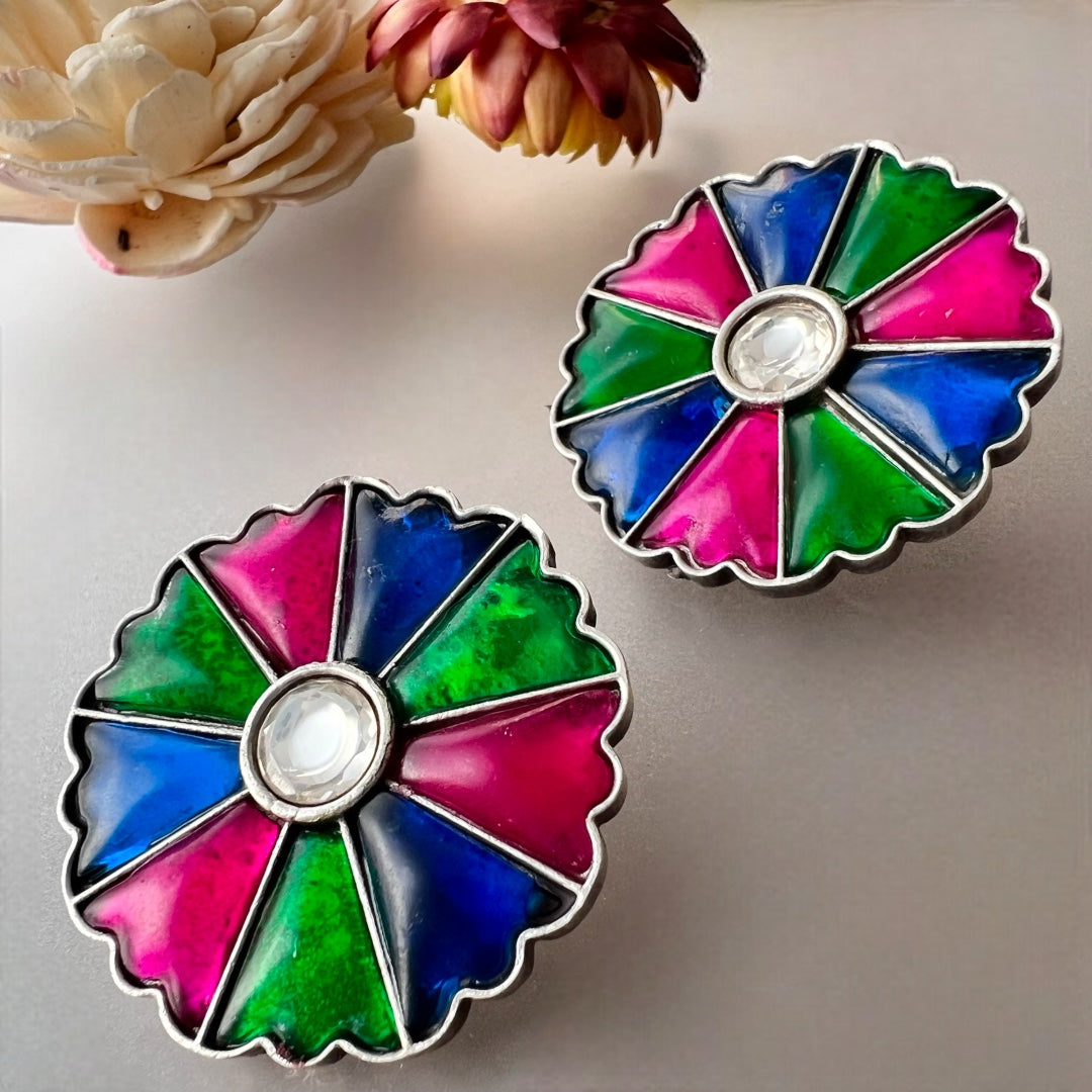 BUBBLEGUM BLUE BELL SILVER LOOK ALIKE SEMI HANDMADE STUDS ER515