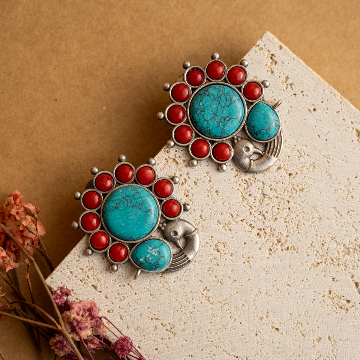 VIMA MONALISA STONE FAUX SILVER SEMI HANDMADE STUDS/ EARRINGS ER686