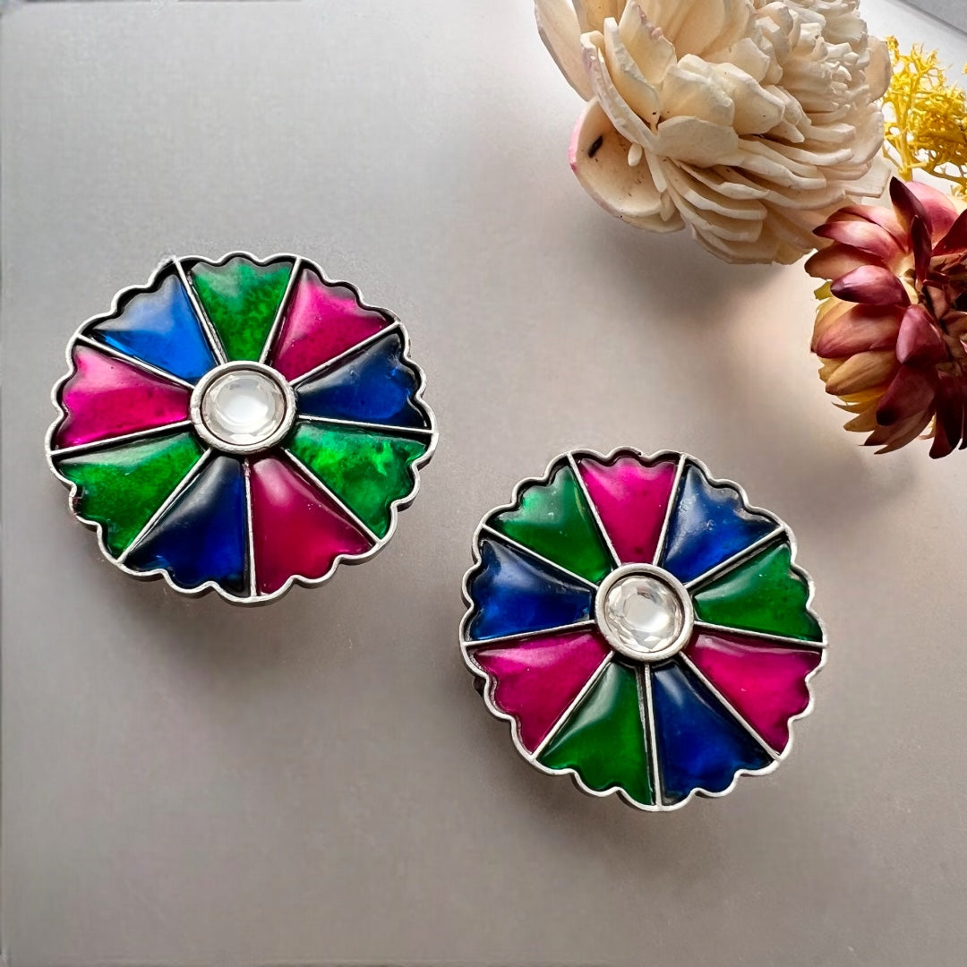 BUBBLEGUM BLUE BELL SILVER LOOK ALIKE SEMI HANDMADE STUDS ER515