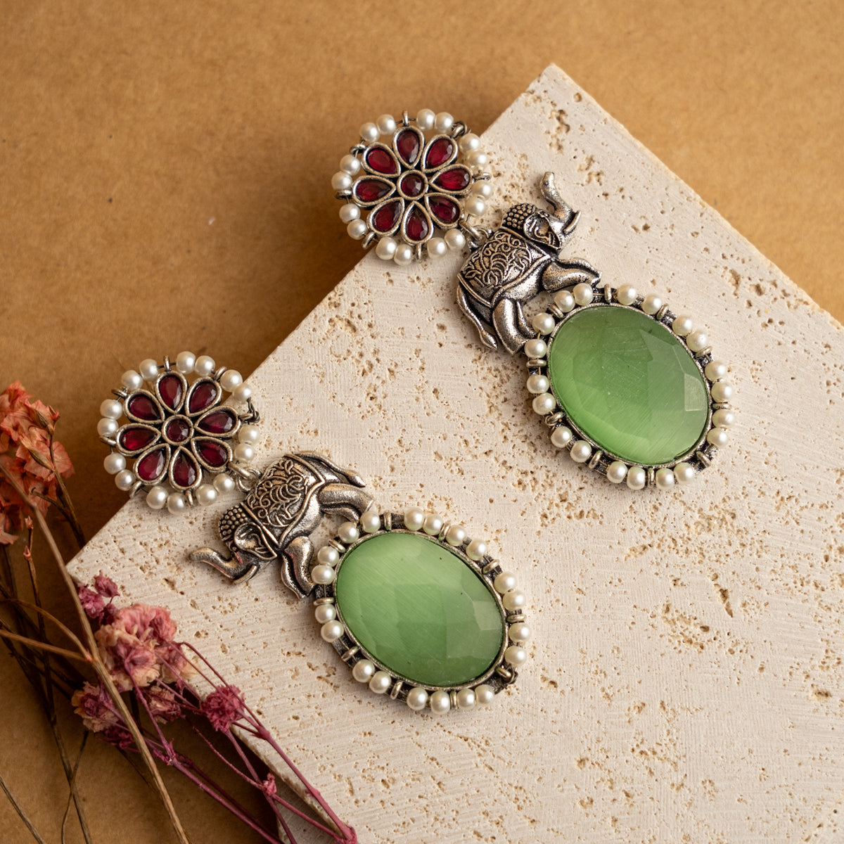 PASMINA MONALISA FAUX SILVER SEMI HANDMADE EARRINGS ER685