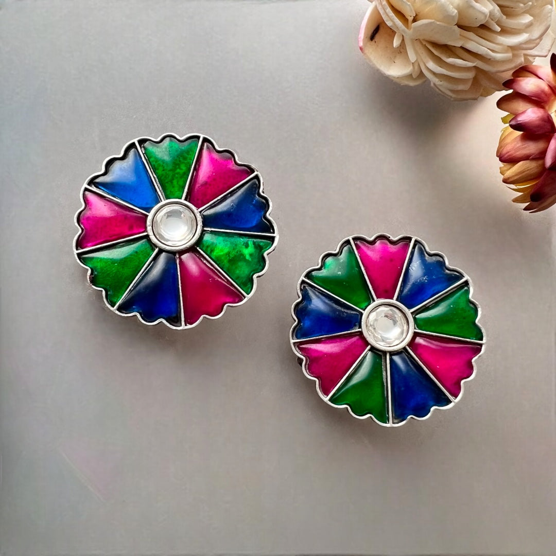 BUBBLEGUM BLUE BELL SILVER LOOK ALIKE SEMI HANDMADE STUDS ER515