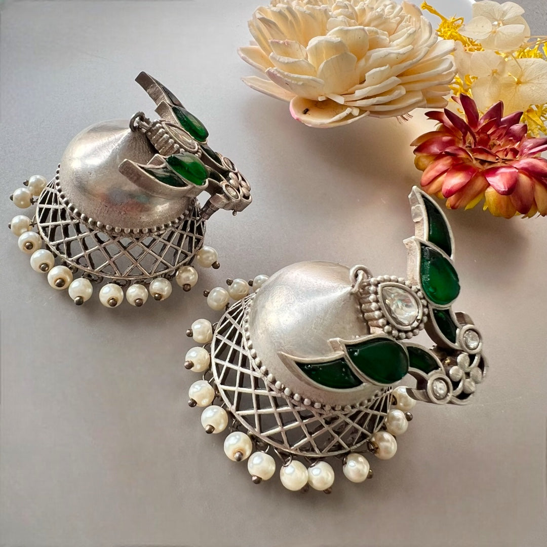 PAON SILVER LOOK ALIKE SEMI HANDMADE JHUMKA ER517