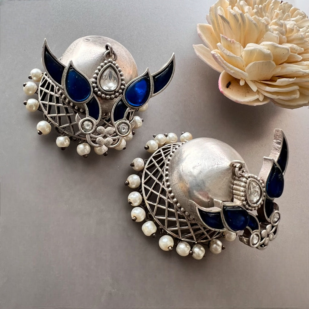 PAON SILVER LOOK ALIKE SEMI HANDMADE JHUMKA ER517
