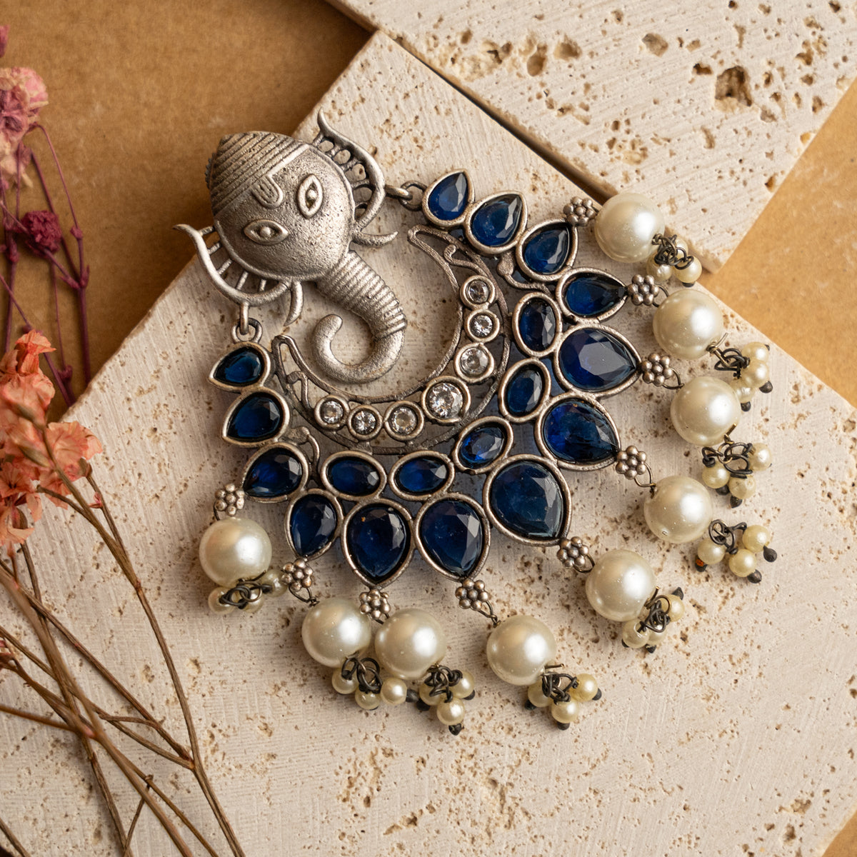 RIDHI FAUX SILVER  SEMI HANDMADE EARRINGS ER712