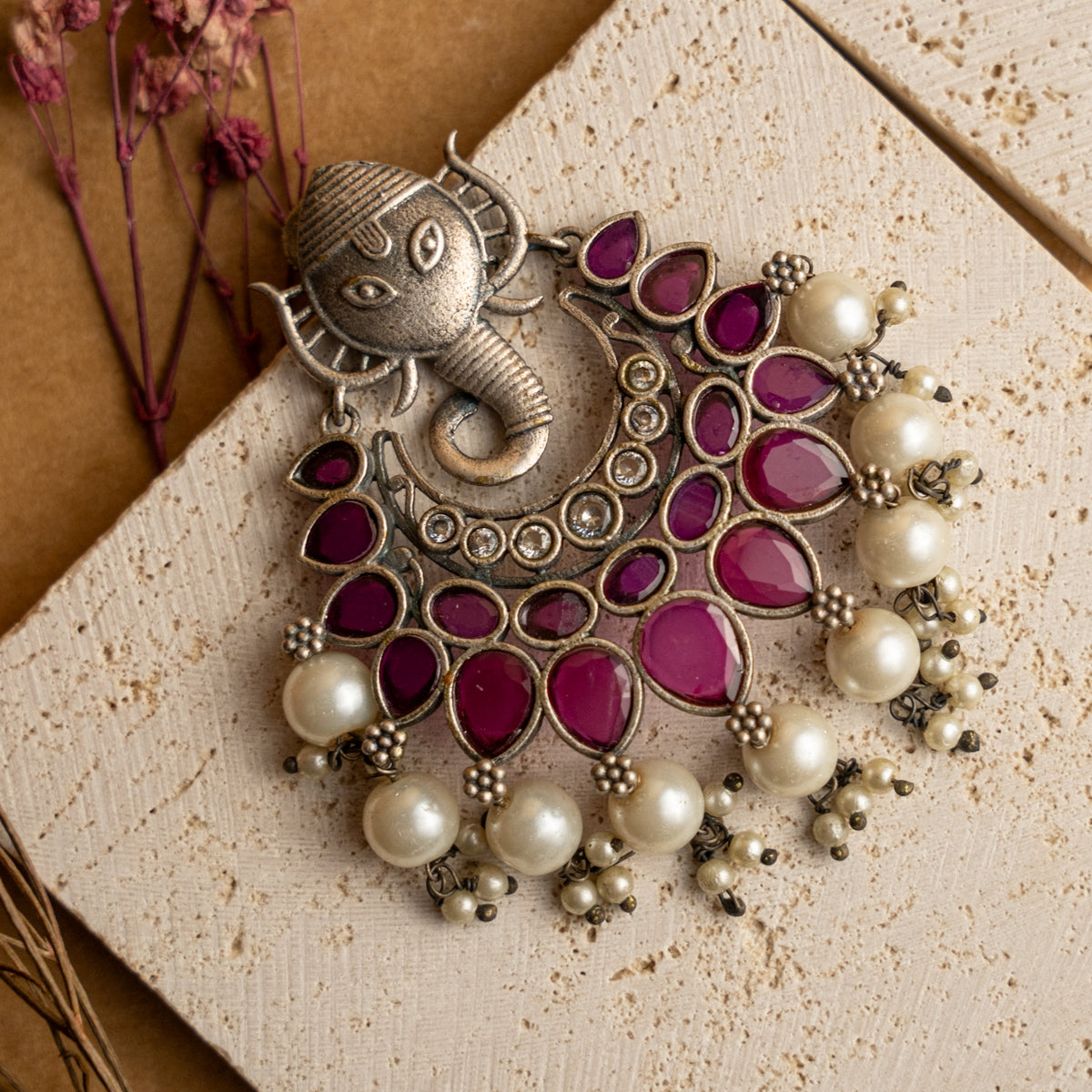 RIDHI FAUX SILVER  SEMI HANDMADE EARRINGS ER712