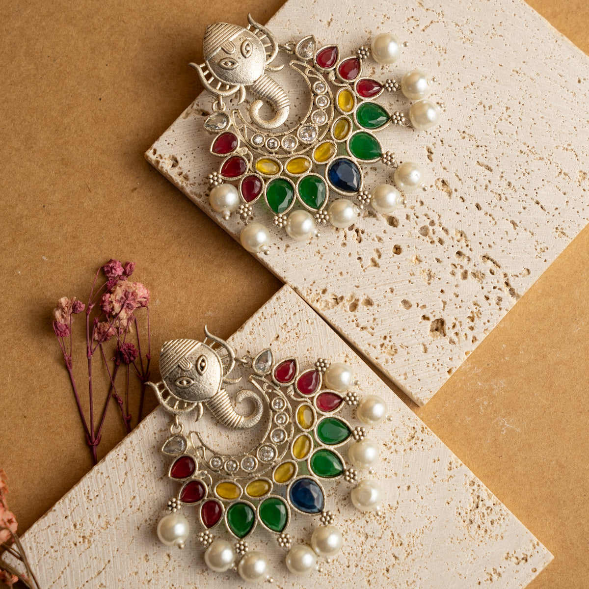 RIDHI FAUX SILVER  SEMI HANDMADE EARRINGS ER712