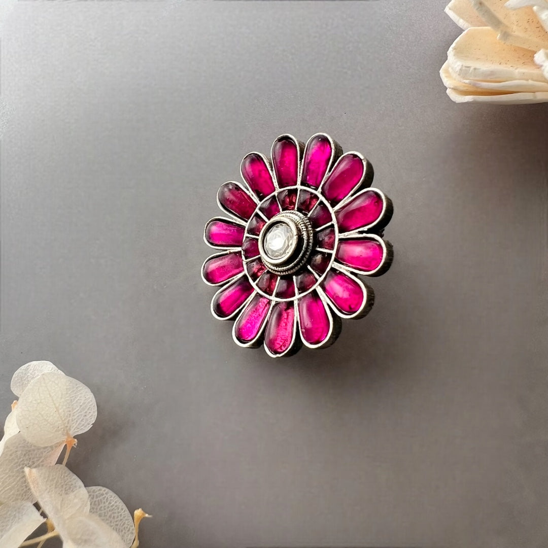 BELLA FLORAL SILVER LOOK ALIKE SEMI HANDMADE STUDS ER525