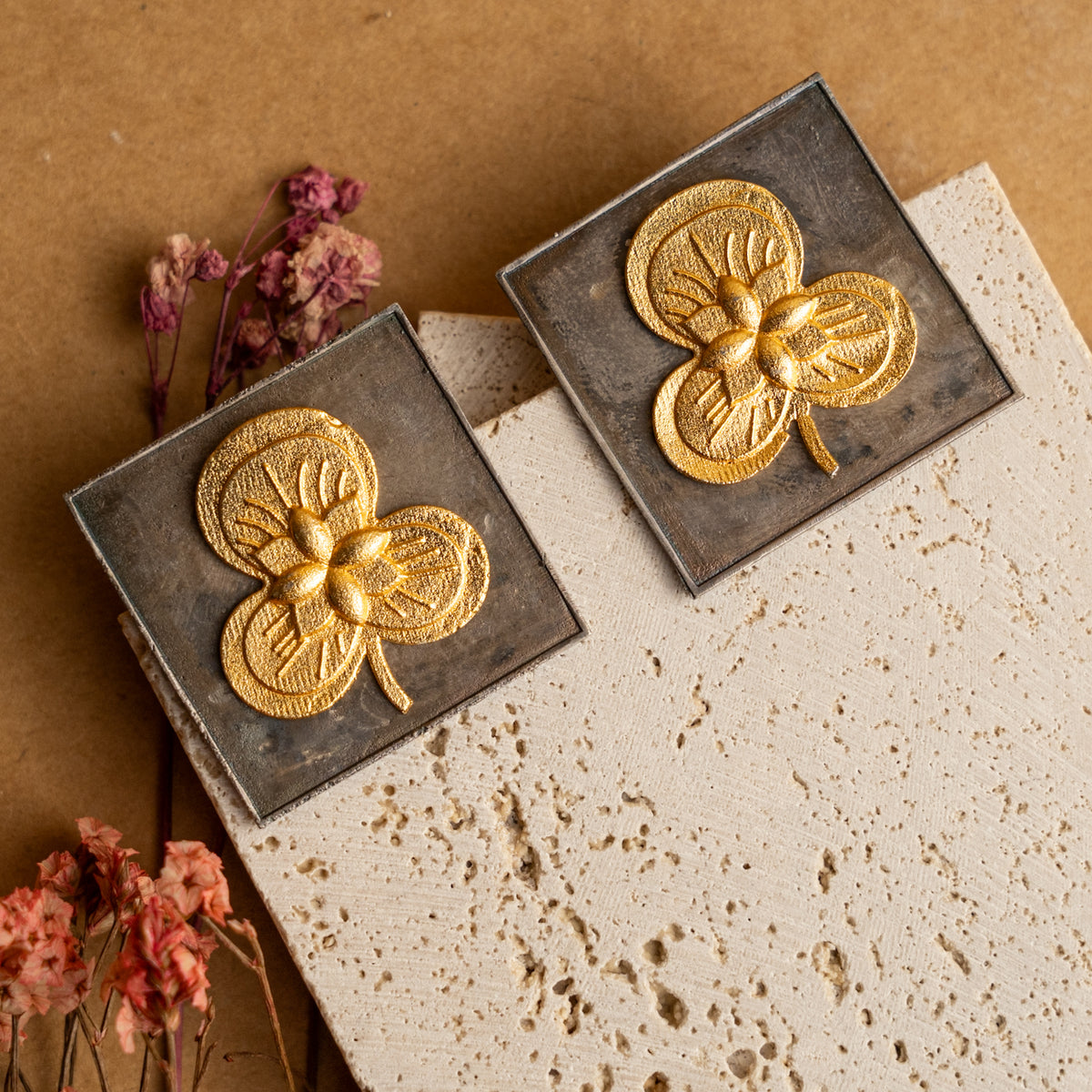 AILANY DUAL TONE FAUX SILVER RAW AND RUSTIC HANDMADE EARRINGS/STUDS ER705