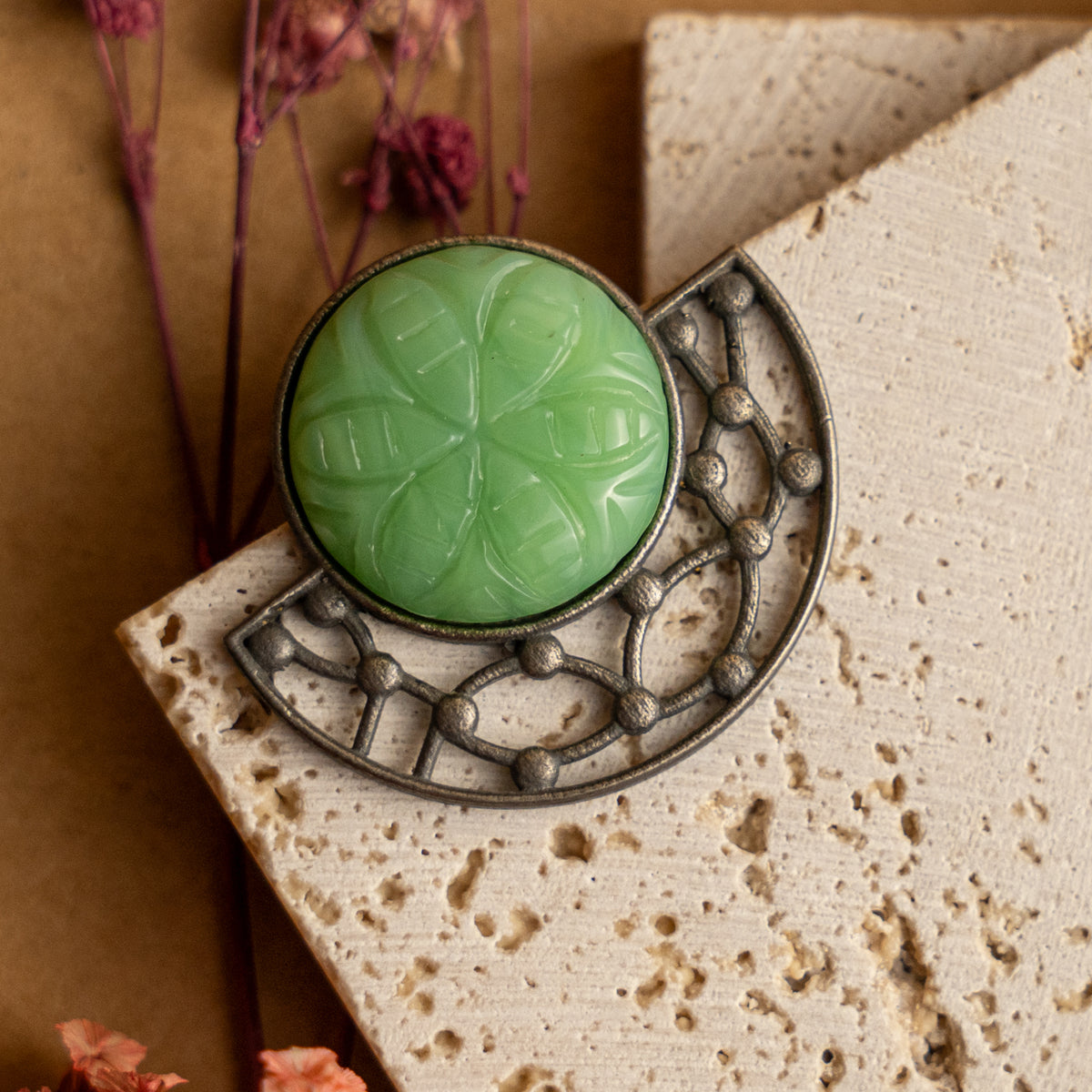 HALO FAUX SILVER RAW AND RUSTIC CARVING STONE SEMI HANDMADE EARRINGS/STUDS ER704