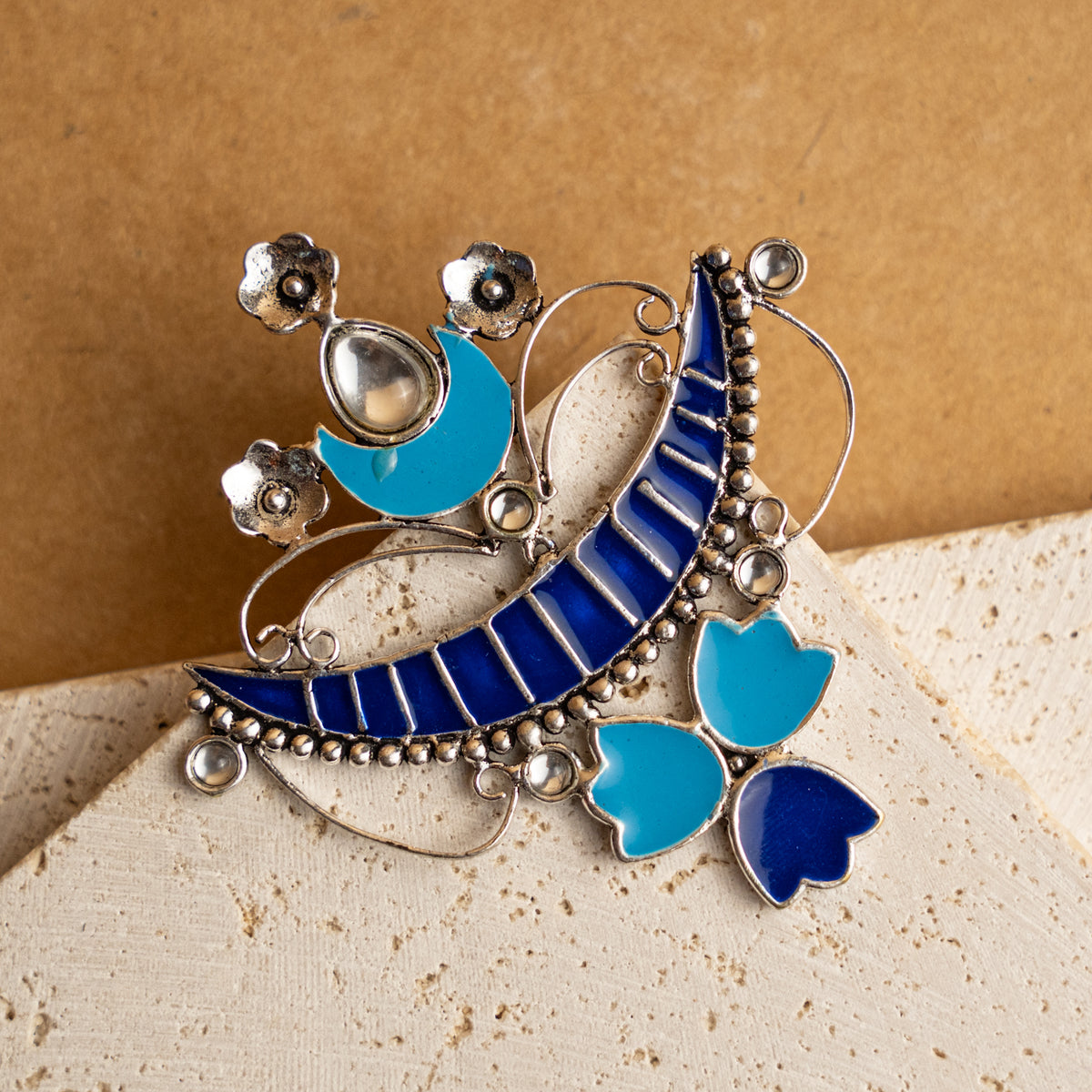 ELODIE OXIDIZED SEMI HANDMADE EARRINGS/JUMBO STUDS ER710