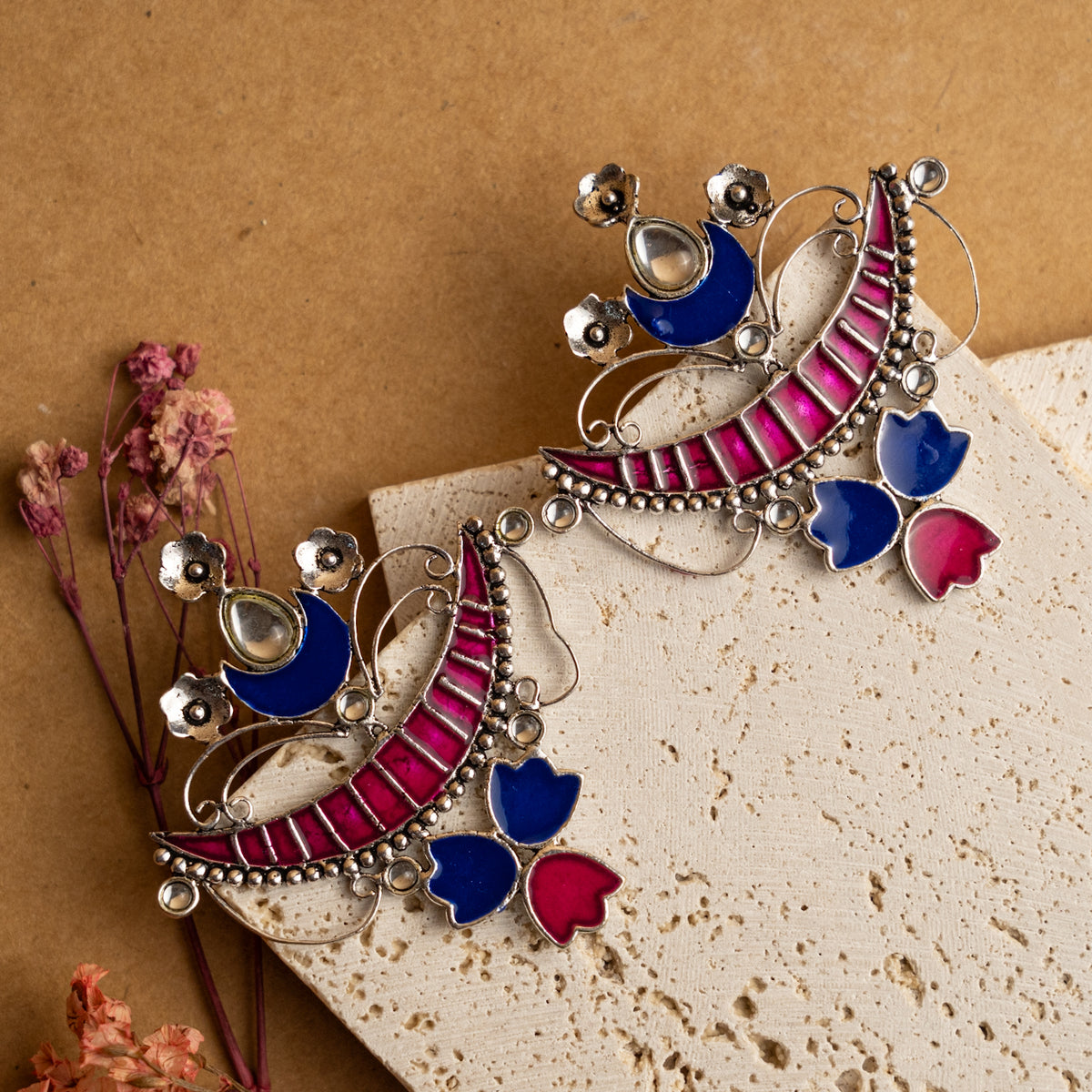 ELODIE OXIDIZED SEMI HANDMADE EARRINGS/JUMBO STUDS ER710