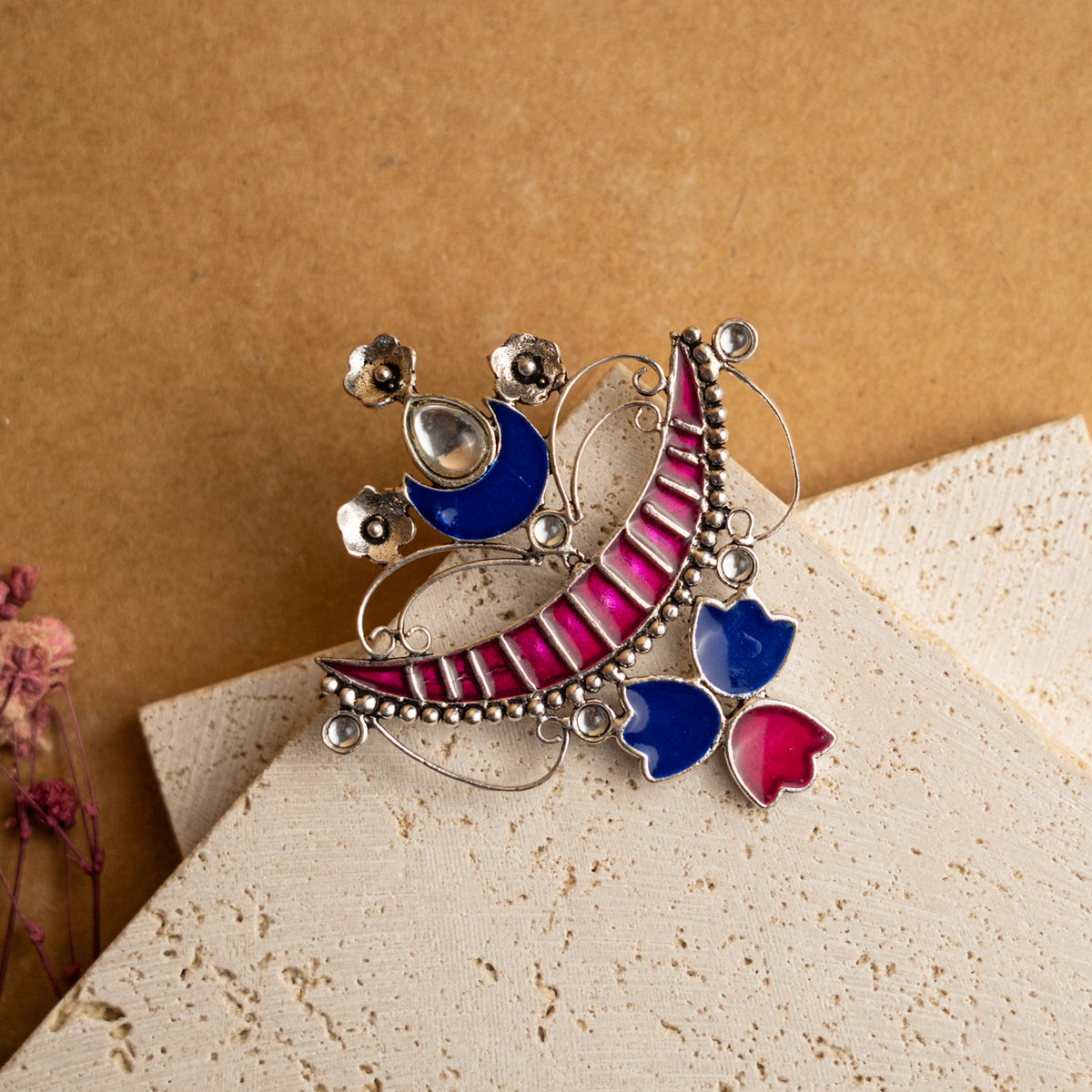 ELODIE OXIDIZED SEMI HANDMADE EARRINGS/JUMBO STUDS ER710