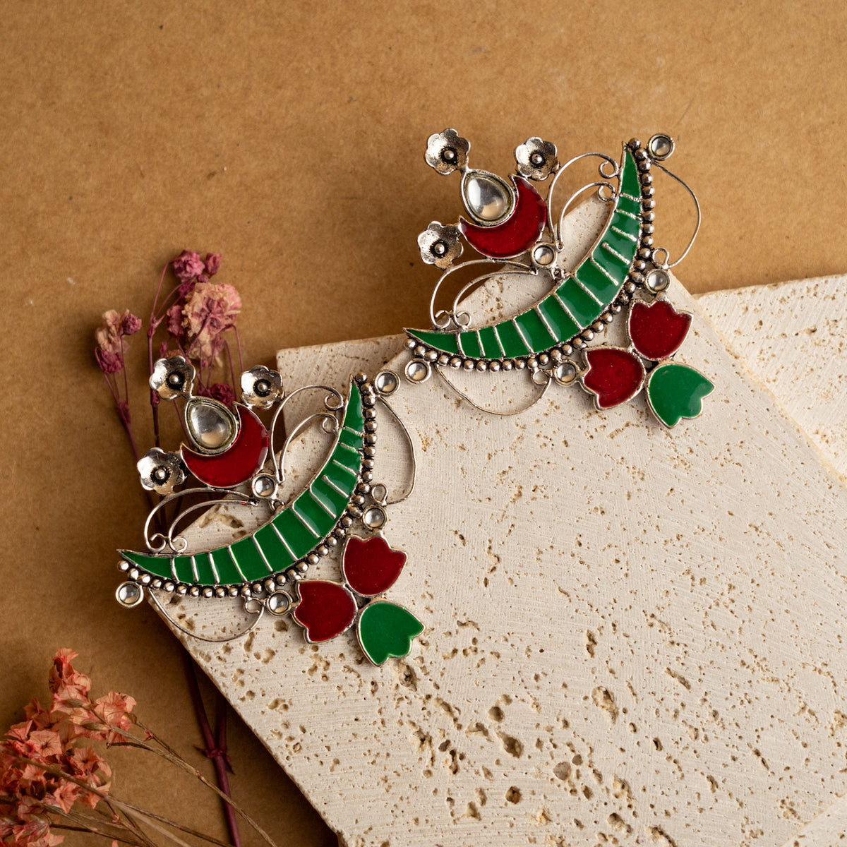 ELODIE OXIDIZED SEMI HANDMADE EARRINGS/JUMBO STUDS ER710