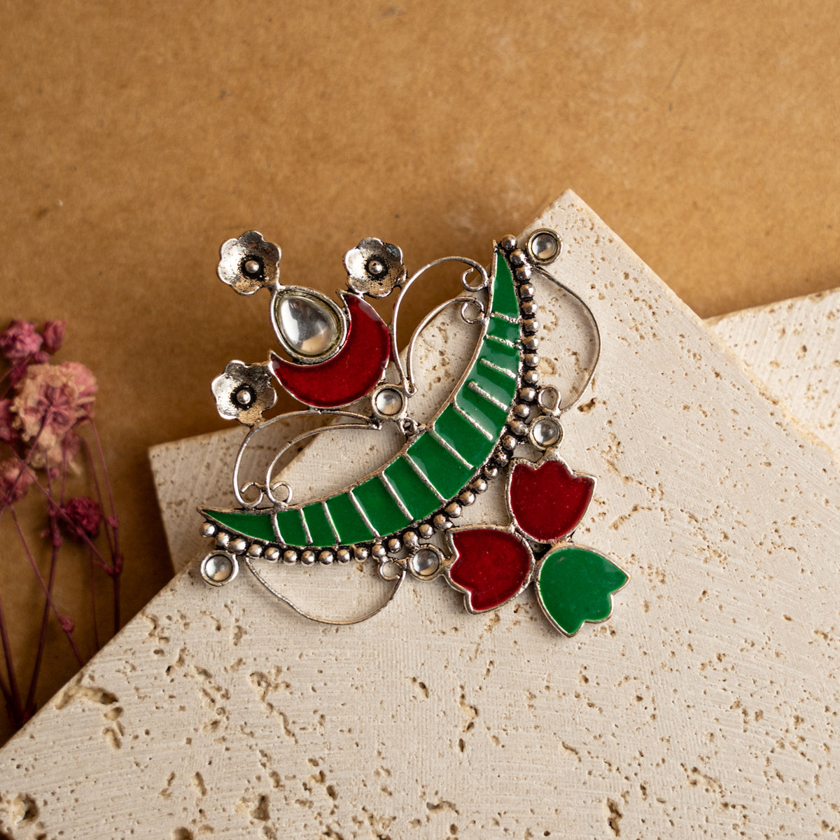 ELODIE OXIDIZED SEMI HANDMADE EARRINGS/JUMBO STUDS ER710