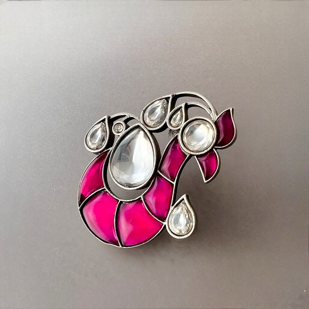 PEACOCK FLORAL FEATHER SILVER LOOK ALIKE SEMI HANDMADE STUDS ER520