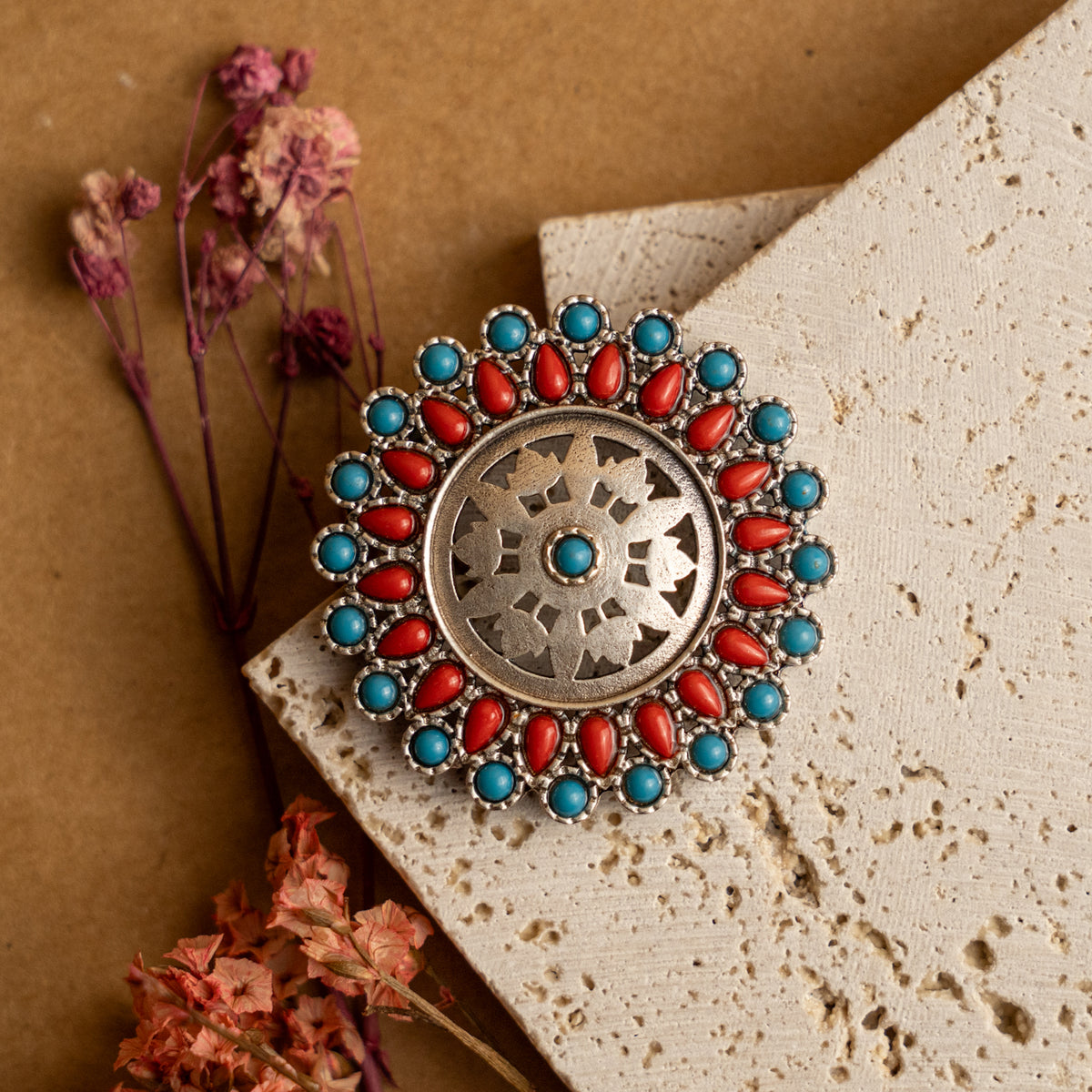 INAYA FAUX SILVER RAW AND RUSTIC SEMI HANDMADE STUDS ER702