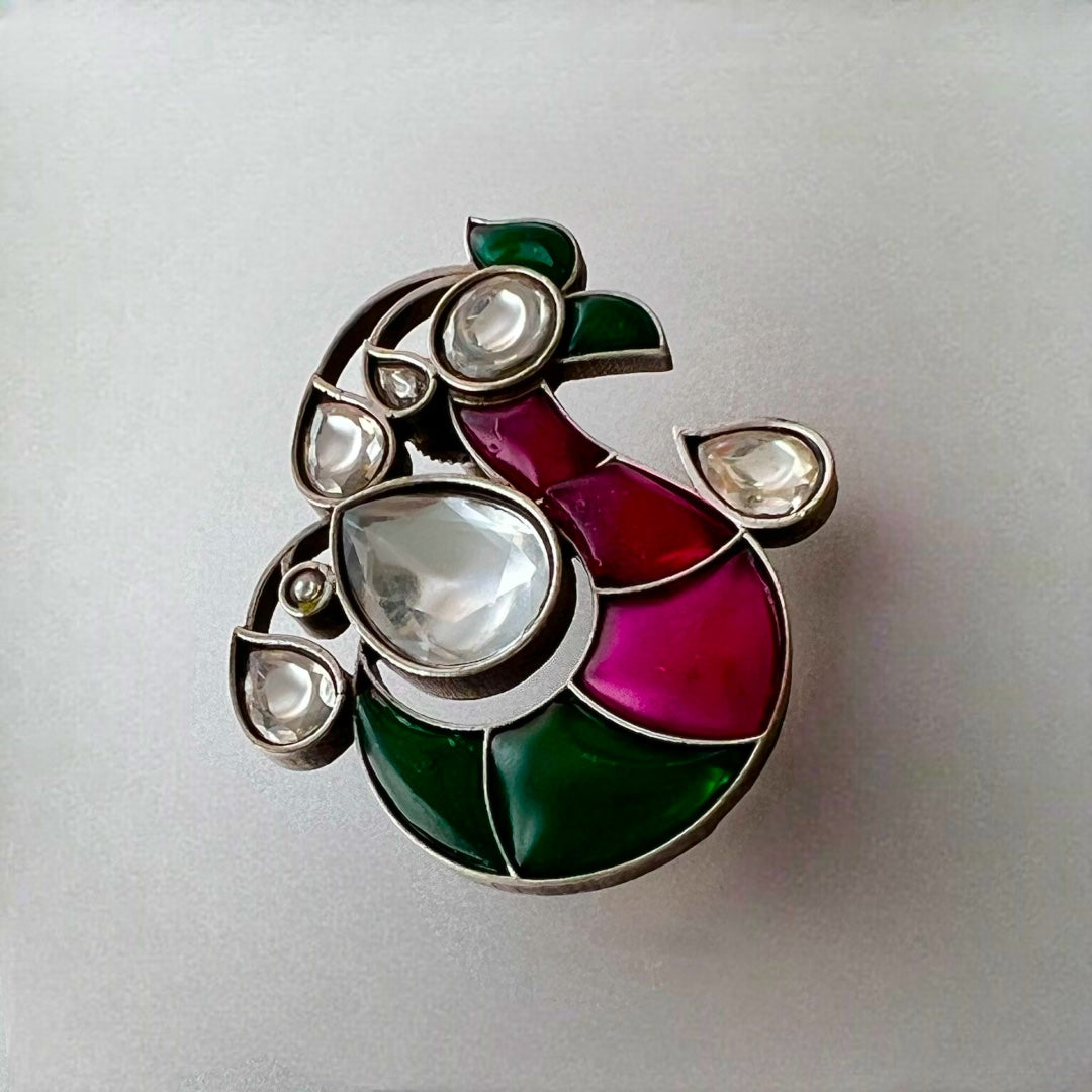 PEACOCK FLORAL FEATHER SILVER LOOK ALIKE SEMI HANDMADE STUDS ER520