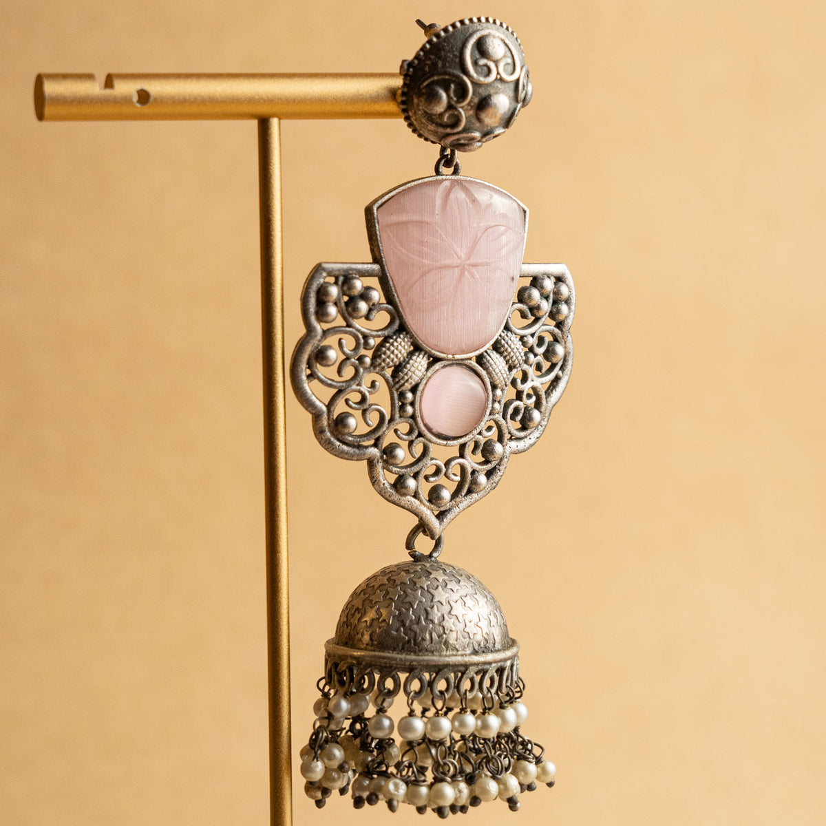 FAUX SILVER RAW AND RUSTIC SEMI HANDMADE JHUMKAS/ EARRINGS ER699