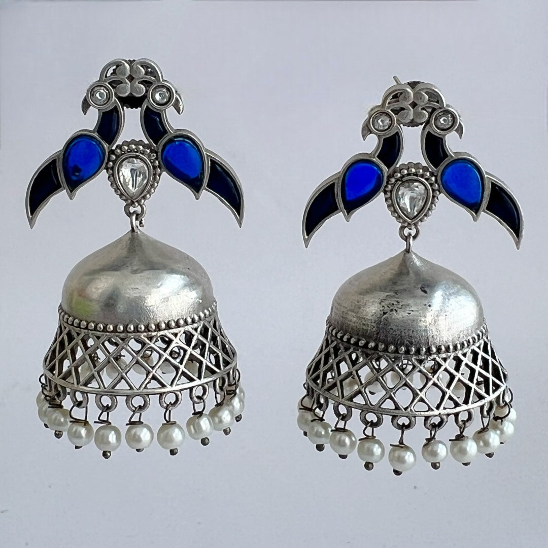 PAON SILVER LOOK ALIKE SEMI HANDMADE JHUMKA ER517