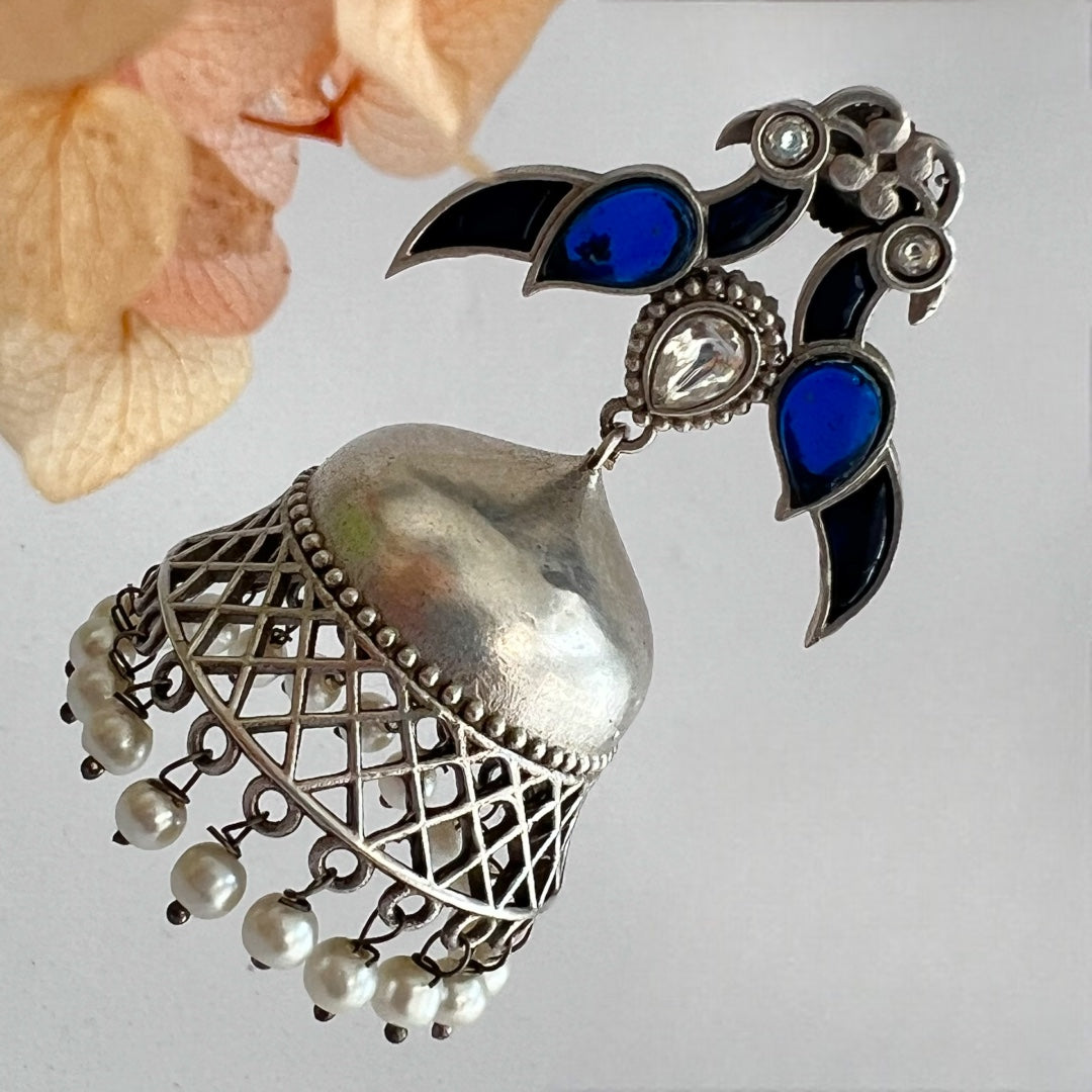 PAON SILVER LOOK ALIKE SEMI HANDMADE JHUMKA ER517