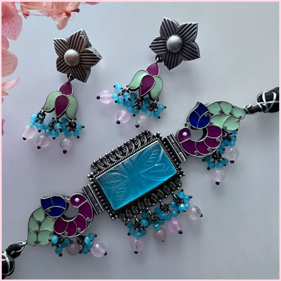 GYPSY CARVING STONE RAW AND RUSTIC HANDMADE CHOKER SET CH92