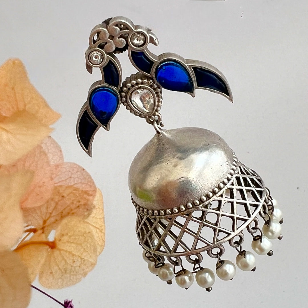 PAON SILVER LOOK ALIKE SEMI HANDMADE JHUMKA ER517