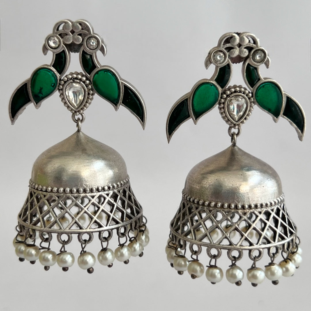 PAON SILVER LOOK ALIKE SEMI HANDMADE JHUMKA ER517
