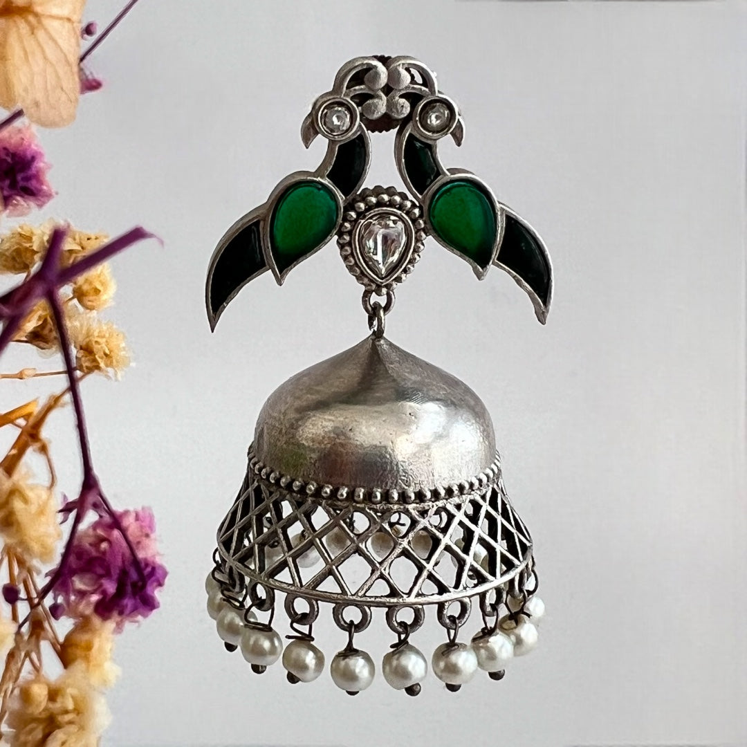PAON SILVER LOOK ALIKE SEMI HANDMADE JHUMKA ER517