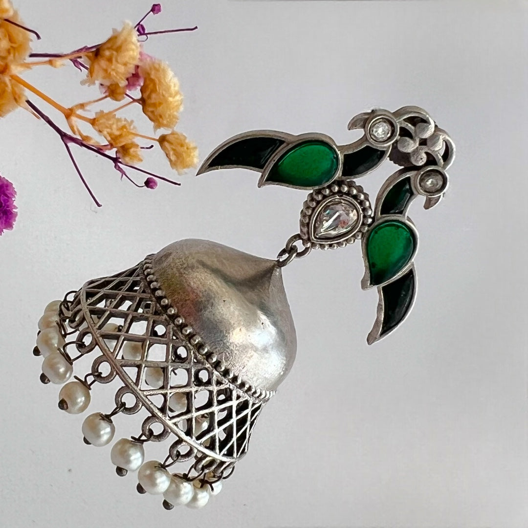 PAON SILVER LOOK ALIKE SEMI HANDMADE JHUMKA ER517