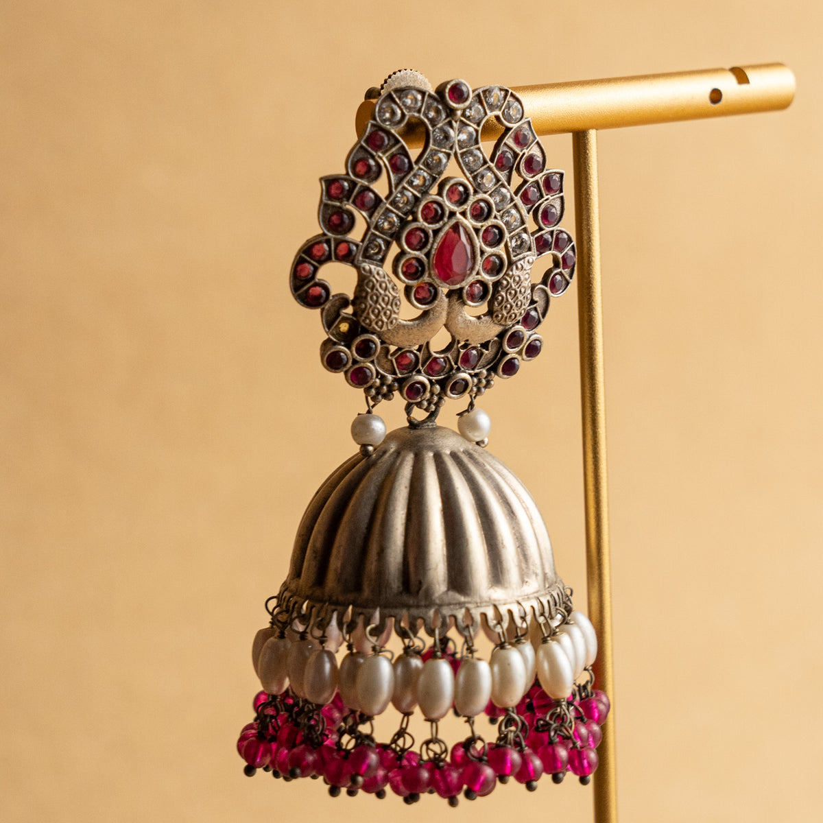 MIYHINA FAUX SILVER RAW AND RUSTIC SEMI HANDMADE JHUMKAS/ EARRINGS ER681