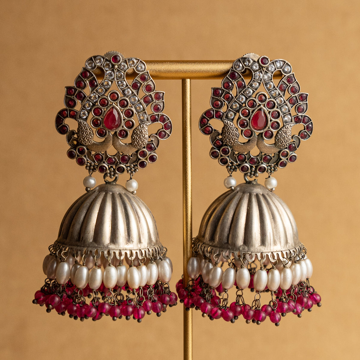 MIYHINA FAUX SILVER RAW AND RUSTIC SEMI HANDMADE JHUMKAS/ EARRINGS ER681